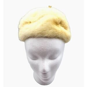 Vintage 1960s Fur Pillbox Hat Ivory Burdines Sunshine Fashions Size Small